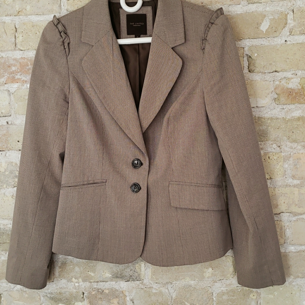The Limited Taupe Ruffled Shoulder Blazer